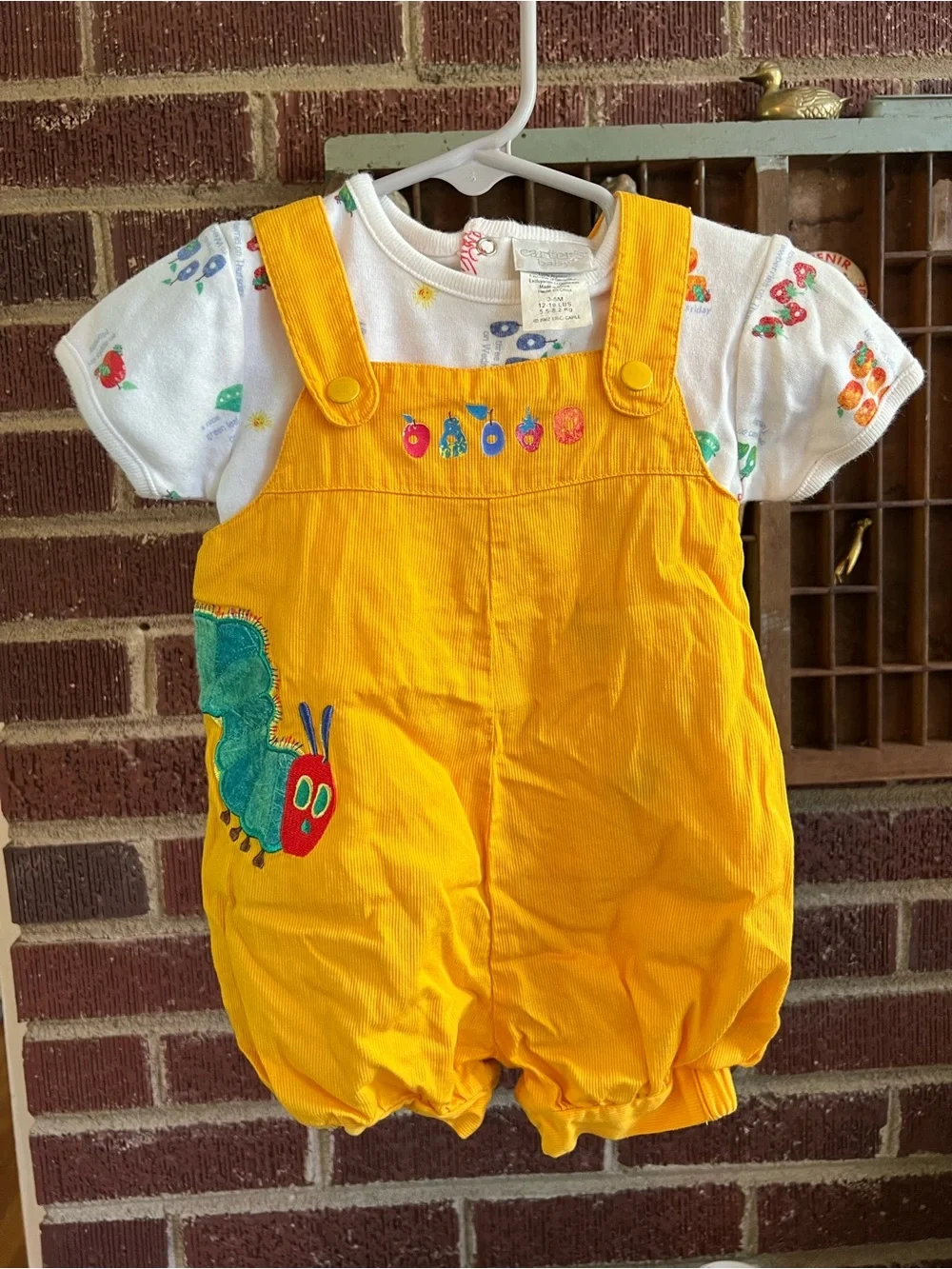 Carter's vintage 2002 Corduroy Bubble Romper with Caterpillar Applique